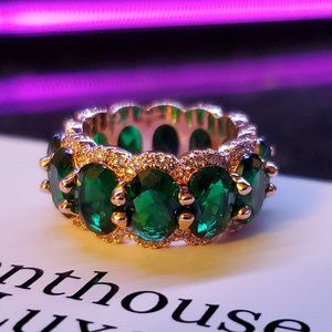 🌿💎 Emerald Rose Gold White Sapphire Ring